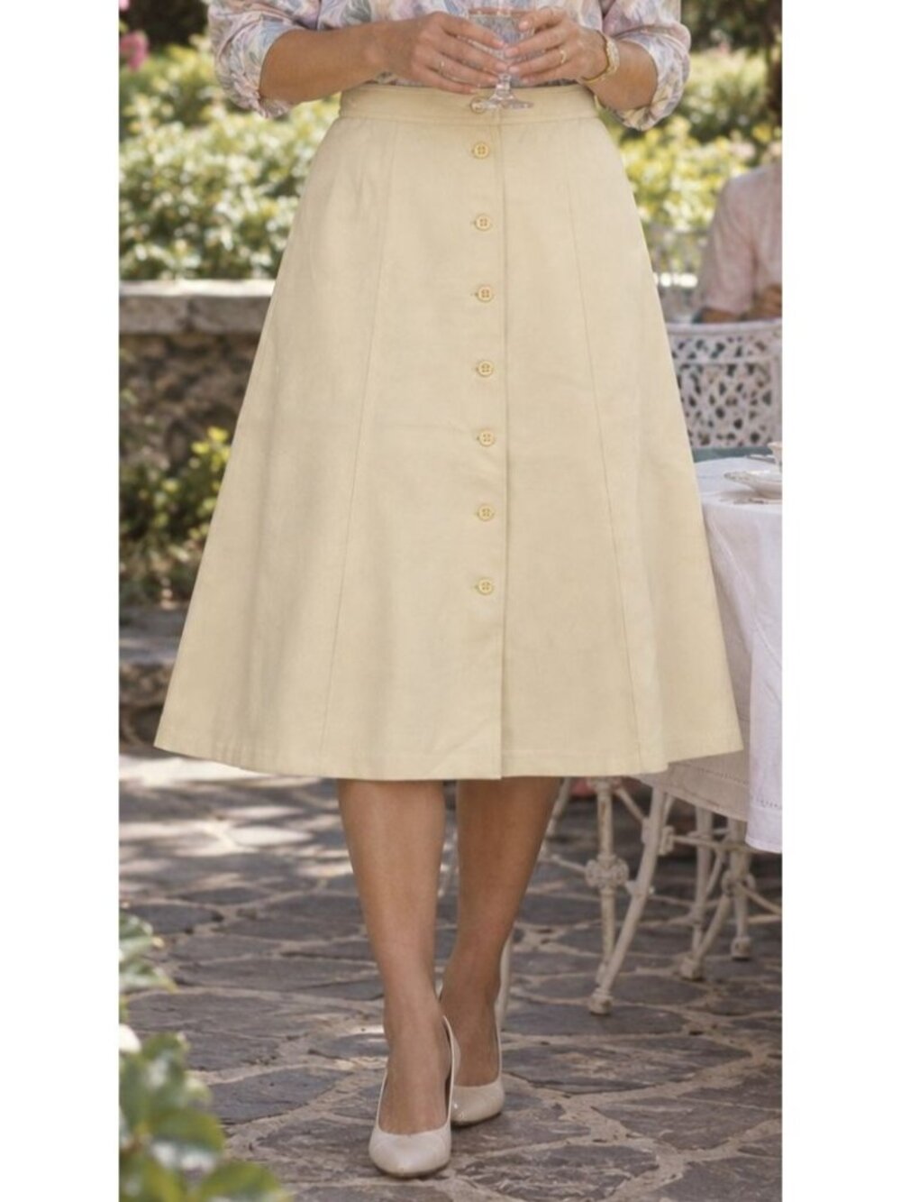 Vintage 80s The Branch Button Front A Line Midi Skirt 11-12 Yellow Preppy Career